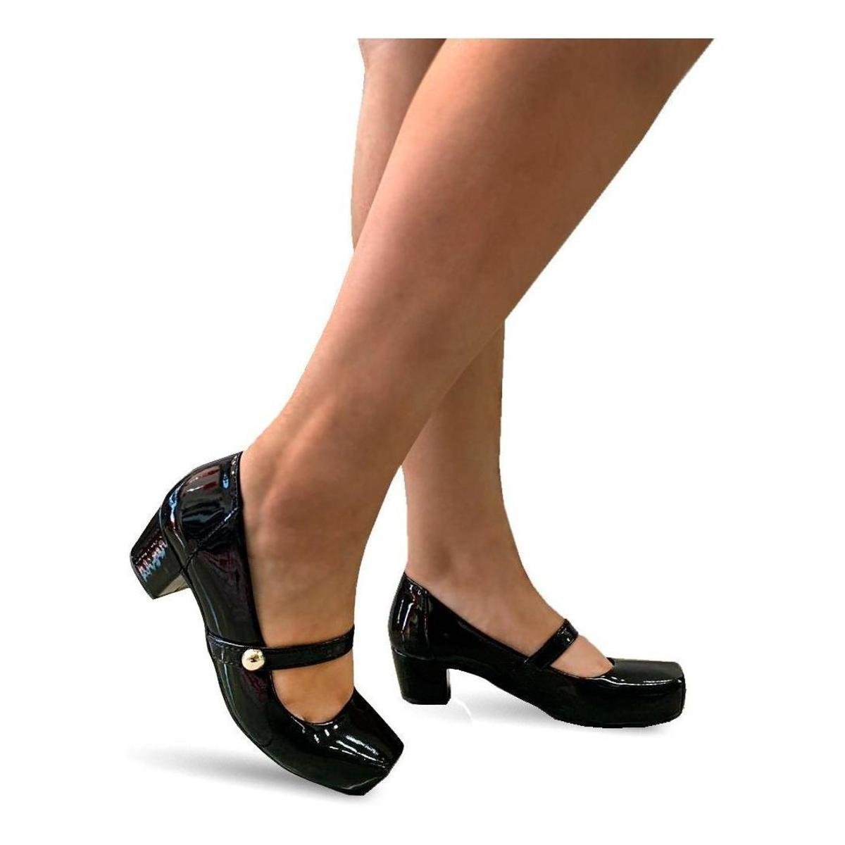 Sapato Social Salto Baixo Grosso Feminino Confortavel 4011 Vermelho 38