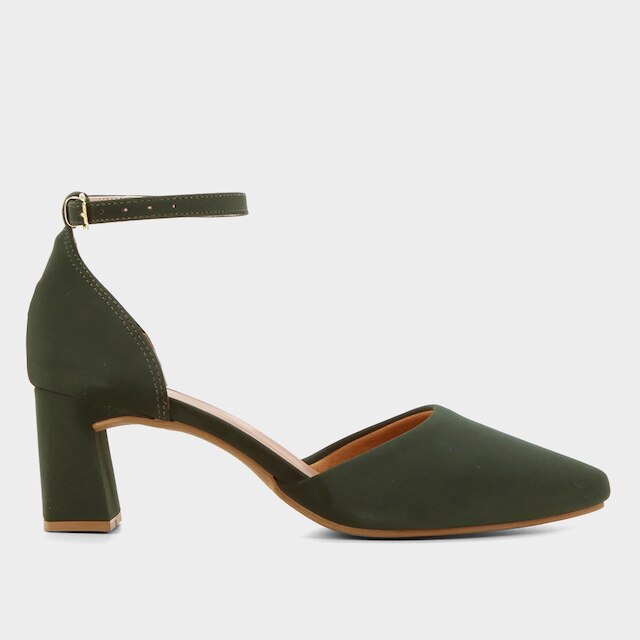 Menor preço em Scarpin Griffe Nobuck Salto Médio Bico Fino - Verde Militar