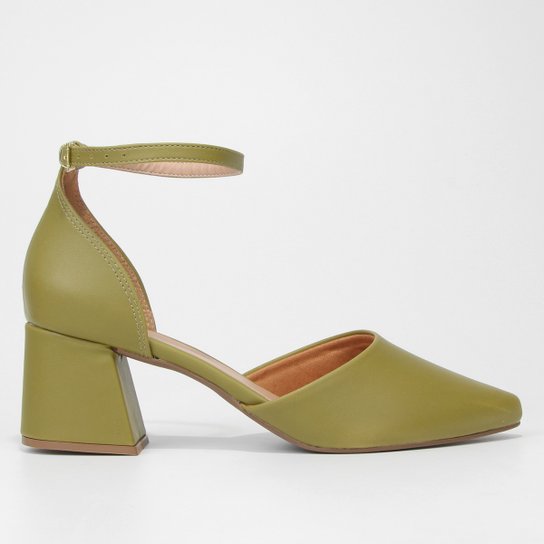 Scarpin Griffe Salto Médio Bloco - Verde Menor preço em Scarpin Griffe Salto Médio Bloco - Verde