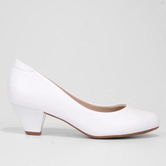 Scarpin Modare Ultraconforto Salto Médio Grosso - Branco+Nude Menor preço em Scarpin Modare Ultraconforto Salto Médio Grosso - Branco+Nude