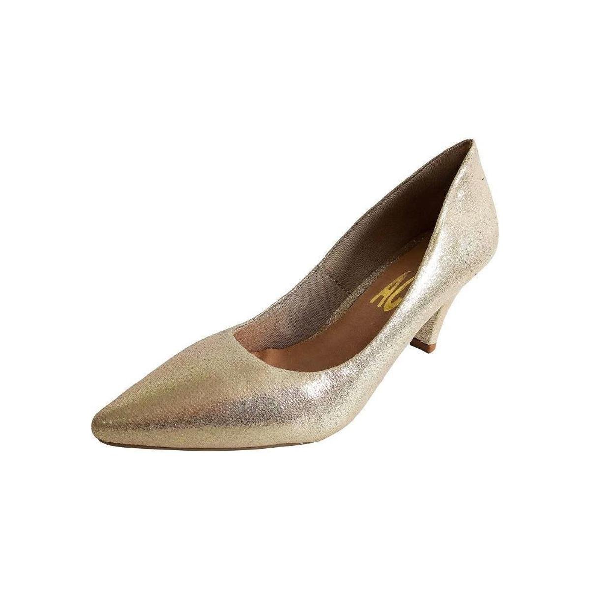 scarpin dourado salto baixo