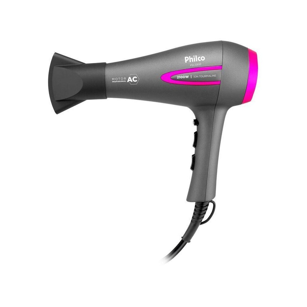 Secador de Cabelo Philco com Íons Tourmaline Cinza e Rosa 2100W 2 Velocidades PSA3300