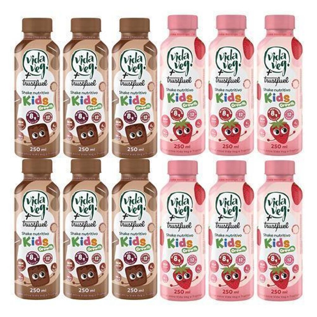 Shake Kids Aveia Vida Veg Chocolate e Morango Combo 12 Unid