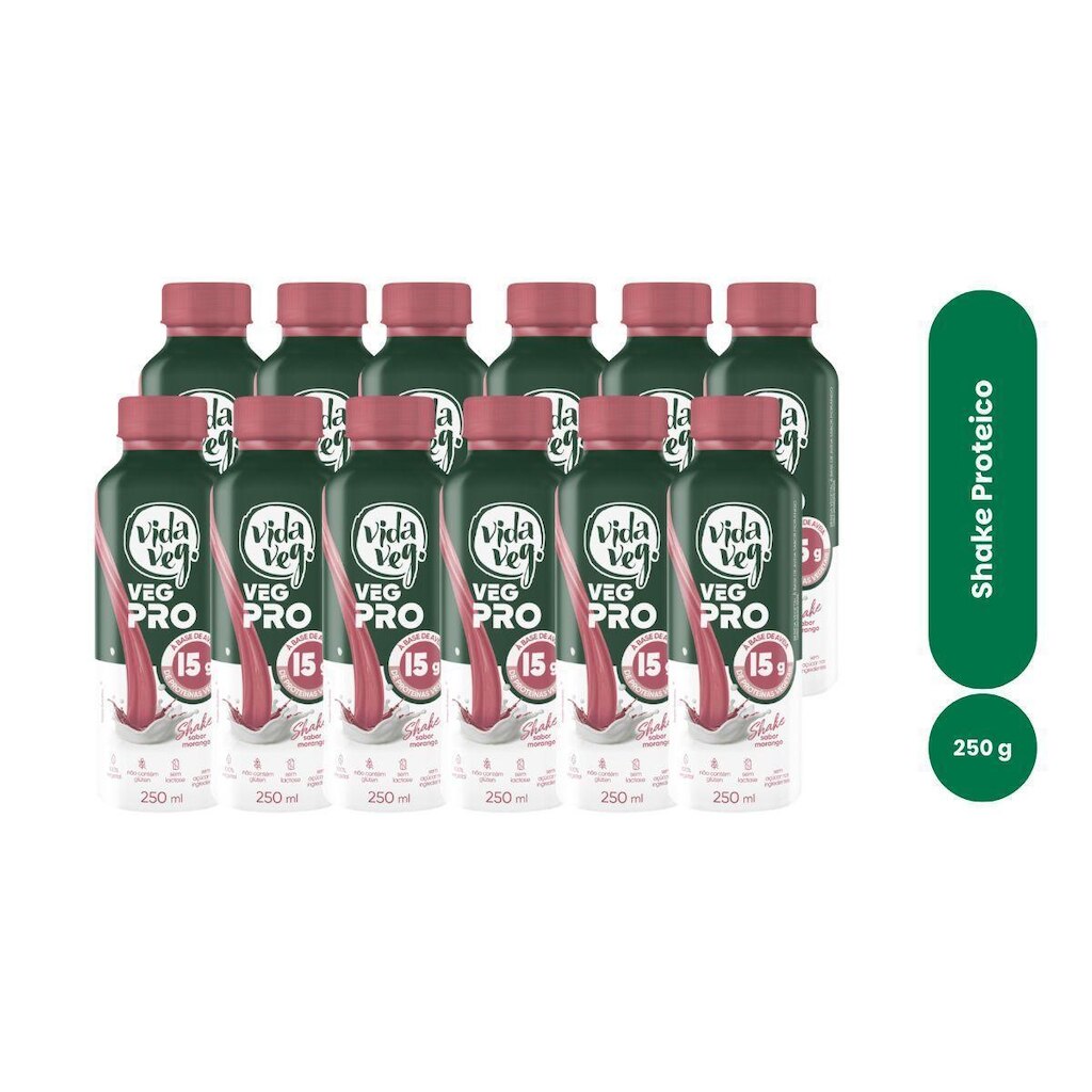 Shake Proteíco Veg Pro 100% Vegetal Vida Veg Morango 12unid
