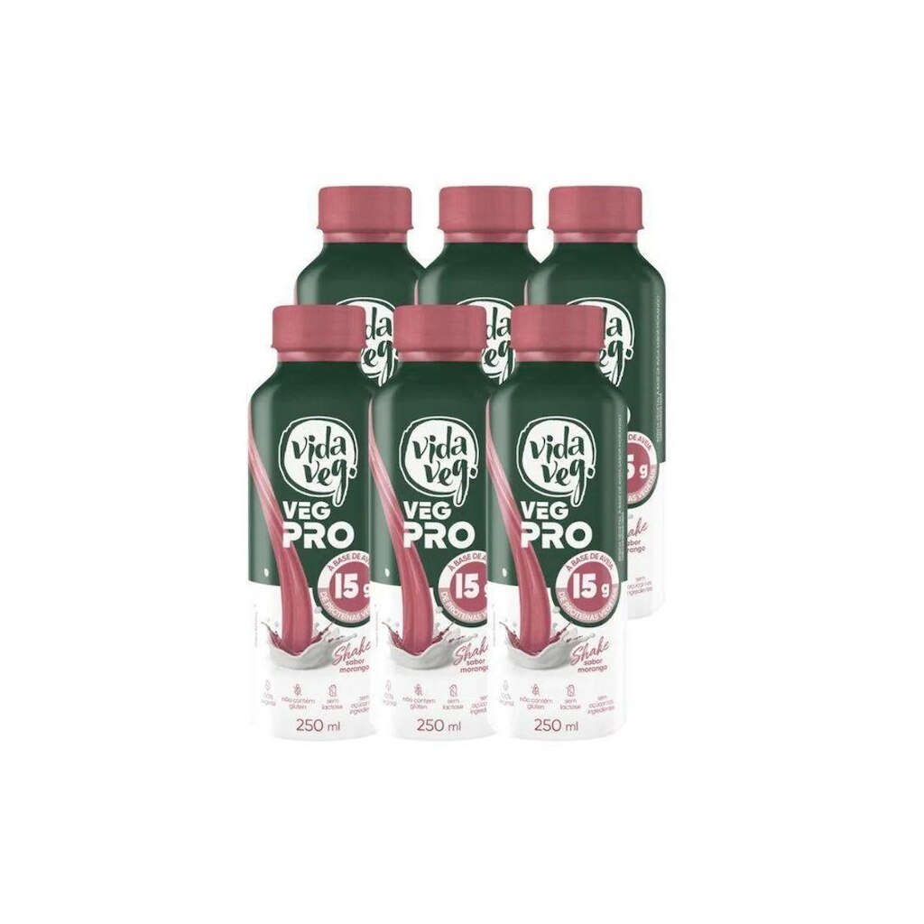 Shake Proteíco Veg Pro 100% Vegetal Vida Veg Morango 6 unid