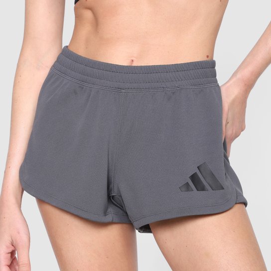 Short Adidas 3 Barras Feminino - Cinza+Preto Menor preço em Short Adidas 3 Barras Feminino - Cinza+Preto