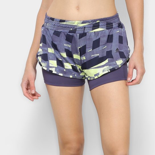 Short Adidas Dois em Um Graphic Feminino - Azul+amarelo