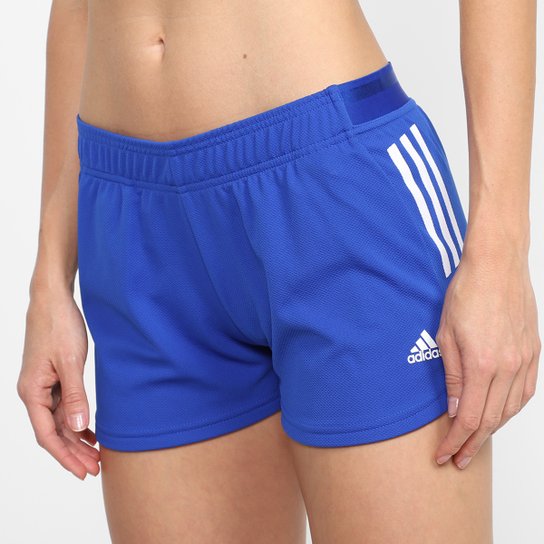 Short Adidas Knit 3 Listras Feminino - Azul+Branco Menor preço em Short Adidas Knit 3 Listras Feminino - Azul+Branco