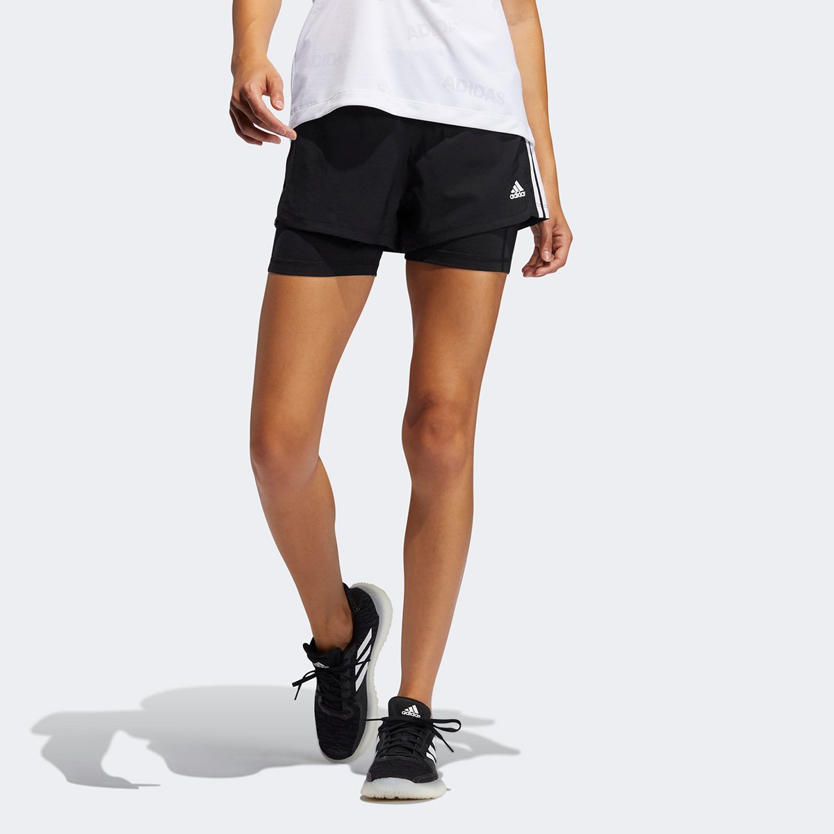 Short Adidas Pacer 3 Listras 2 Em 1 Feminino Menor preço em Short Adidas Pacer 3 Listras 2 Em 1 Feminino