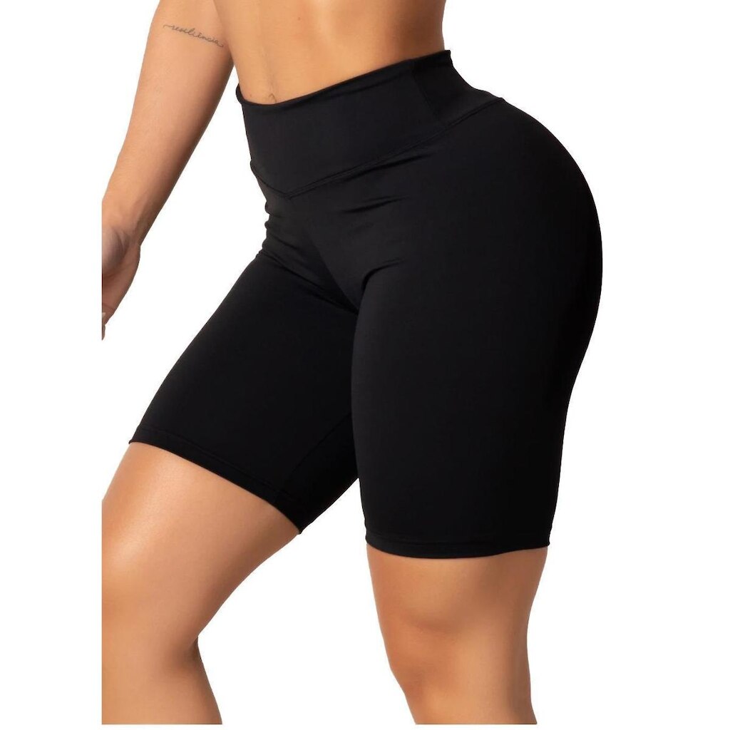 Short Básico Wolfox Meia Coxa Feminino Cós Alto Em Suplex