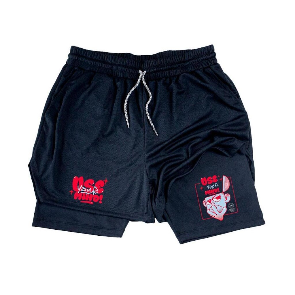Short Bermuda 2 Em 1 Masculino Espotivo‎ Use Your Mind Abs Man Abstract