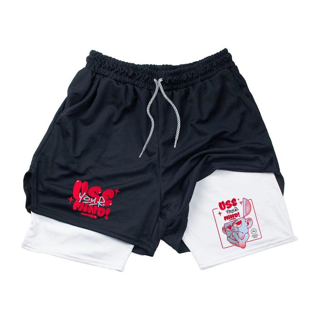 Short Bermuda 2 Em 1 Masculino Espotivo‎ Use Your Mind Abs Man Abstract