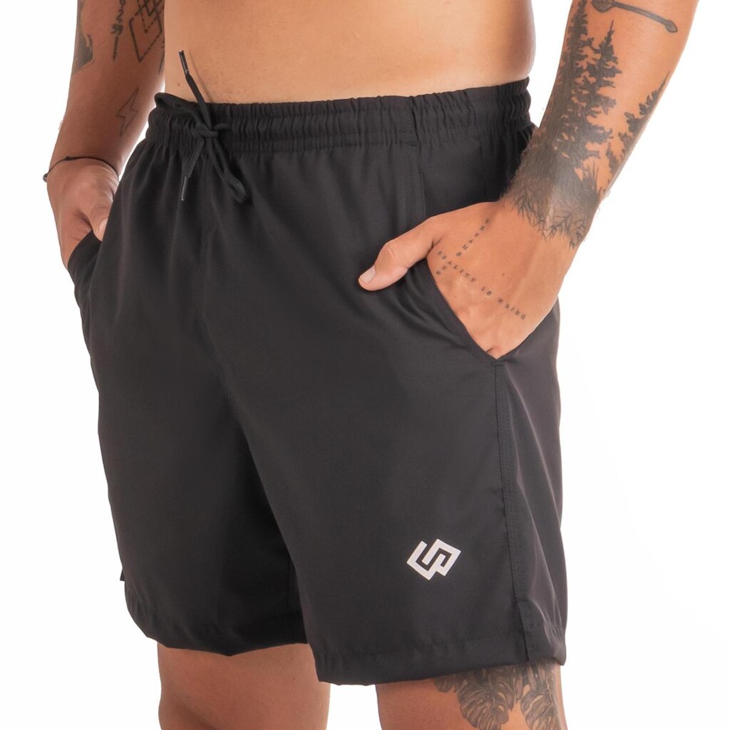 Short Bermuda Praia Masculino Preto Liso Elastano Premium