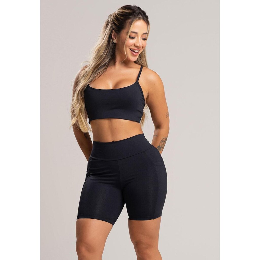 Short Bolsos Cintura Alta Feminina Poliamida Mvb Modas