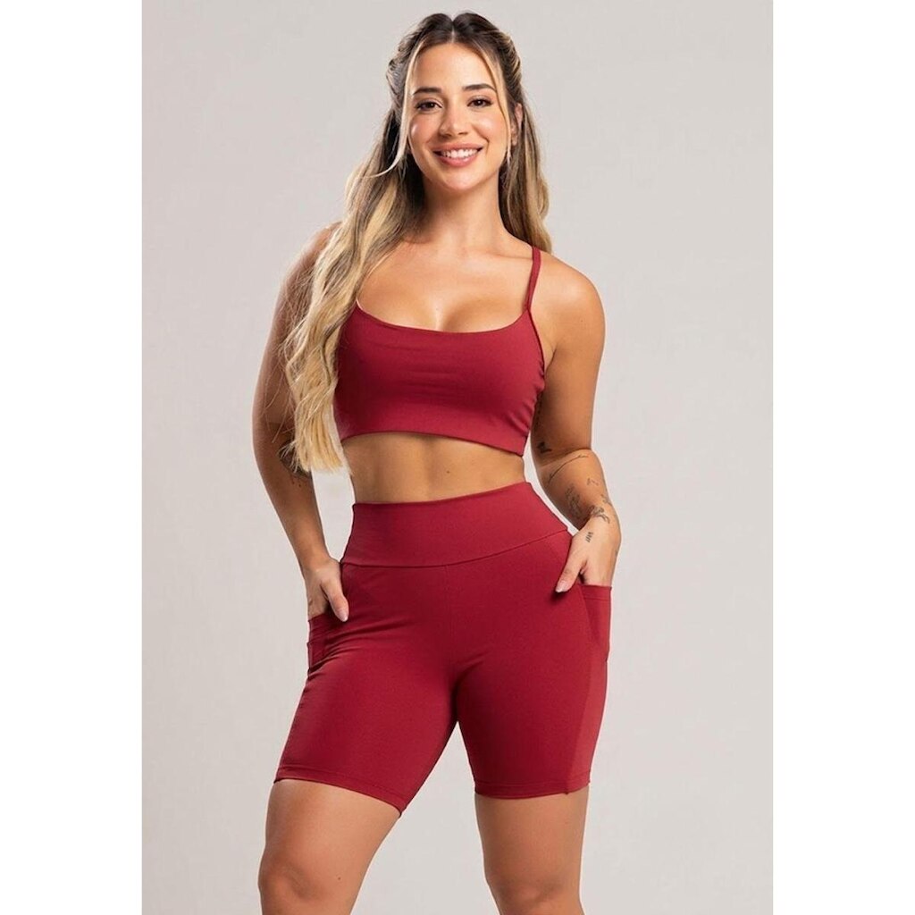 Short Bolsos Cintura Alta Feminina Poliamida Mvb Modas