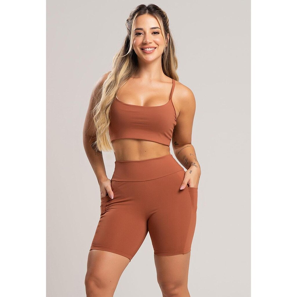 Short Bolsos Cintura Alta Feminina Poliamida Mvb Modas