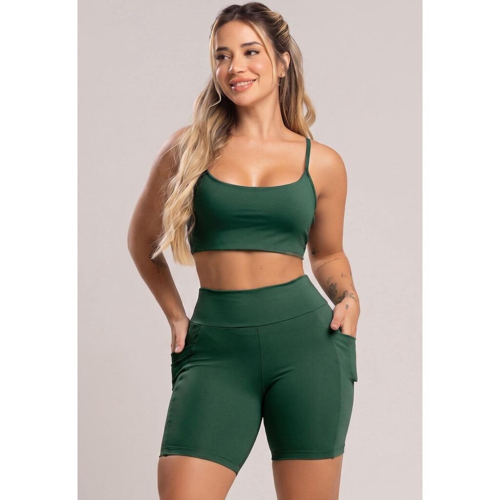 Short Bolsos Cintura Alta Feminina Poliamida Mvb Modas