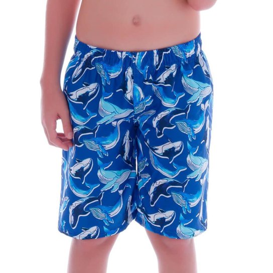 Short de Tactel Comprido Infantil Baleia Cecí - Azul