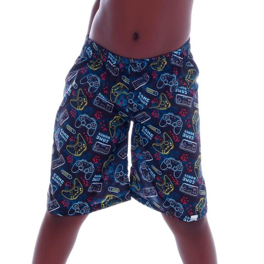 Short de Tactel Comprido Infantil Game Bonus Cecí - Azul
