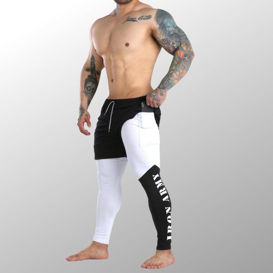 Short Dry Fit e Calça Legging Térmica De Compressão - 2 em 1 - Preto Menor preço em Short Dry Fit e Calça Legging Térmica De Compressão - 2 em 1 - Preto