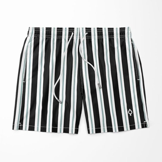Short e Bermuda Listrada Listras Masculina Tactel Básico Moda Básica - Branco+Preto Menor preço em Short e Bermuda Listrada Listras Masculina Tactel Básico Moda Básica - Branco+Preto