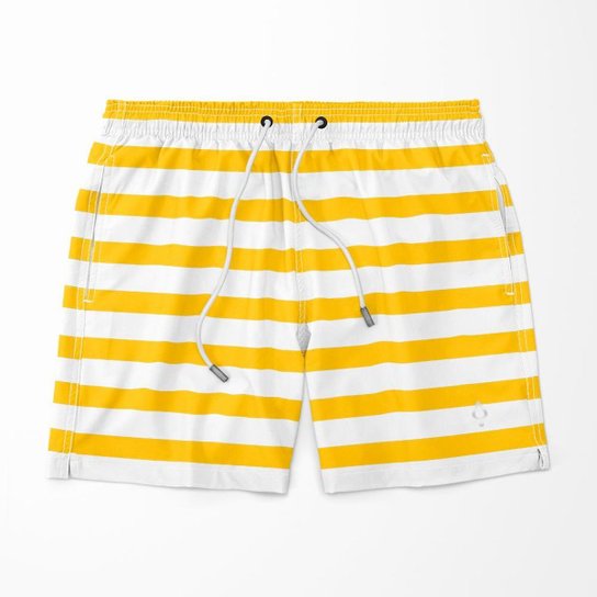 Short e Bermuda Listrada Listras Masculina Tactel Básico Moda Básica - Branco+Amarelo Menor preço em Short e Bermuda Listrada Listras Masculina Tactel Básico Moda Básica - Branco+Amarelo