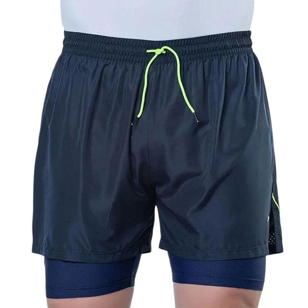 Short Elite Duplo Running Masculino - Marinho e Verde P
