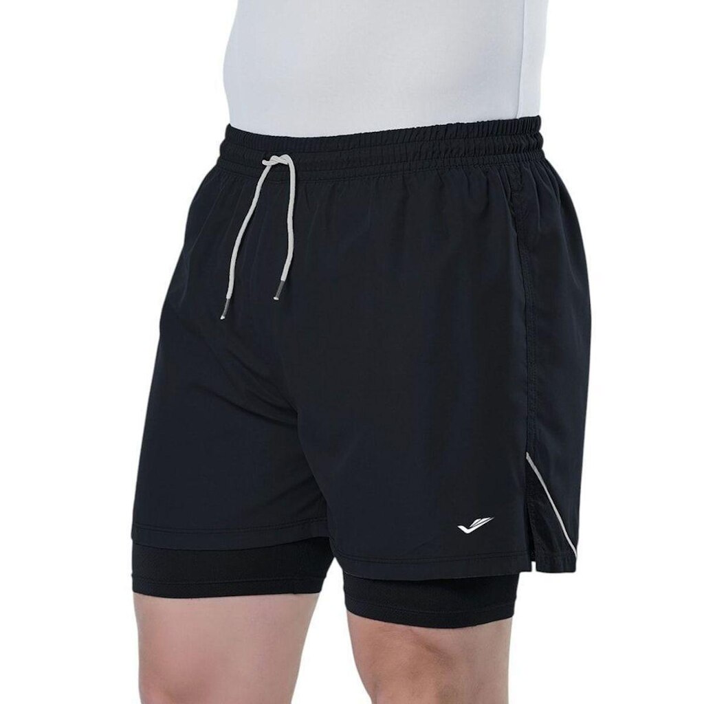 Short Elite Duplo Running Masculino - Preto e Branco P