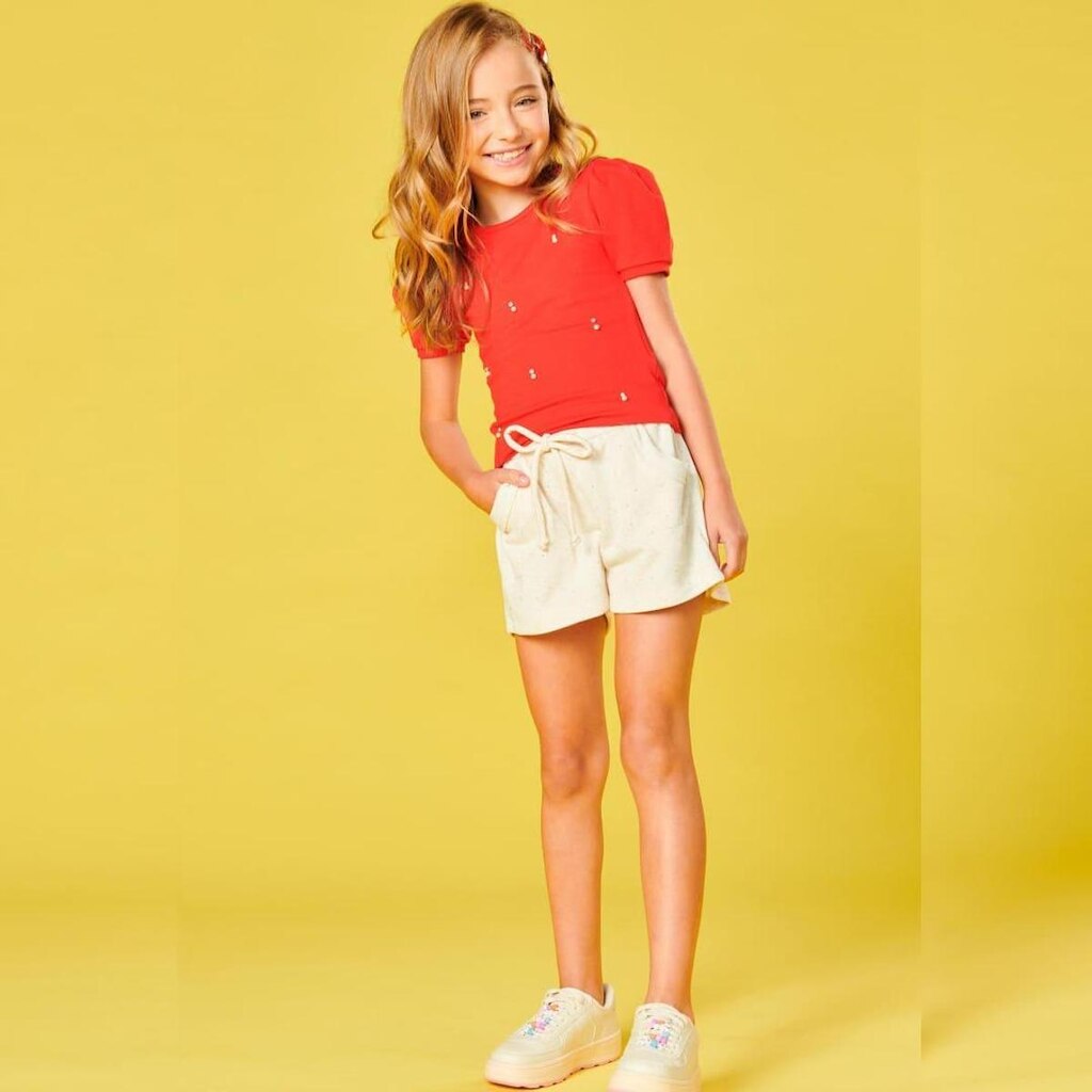 Short em Moletom Comfy Areia Tam 2 a 14 - Kukiê