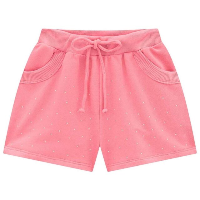 Short em Moletom Comfy Rosa Neon Tam 2 a 14 - Kukiê