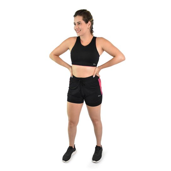 Short Feminino Activitta Esportivo Treino Confortável Preto Fúcsia (PRETO-FUCSIA GG)