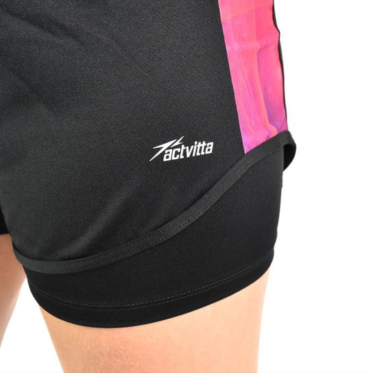 Short Feminino Activitta Esportivo Treino Confortável Preto Fúcsia (PRETO-FUCSIA GG)
