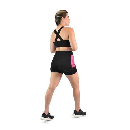 Short Feminino Activitta Esportivo Treino Confortável Preto Fúcsia (PRETO-FUCSIA GG)