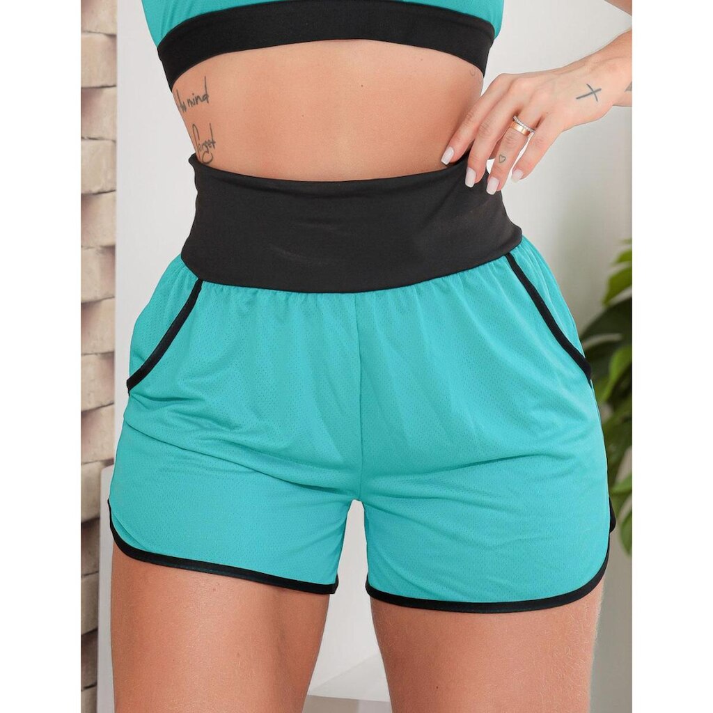 Short Feminino em Tecido Furadinho com Bolsos sem Forro - Fitmoda