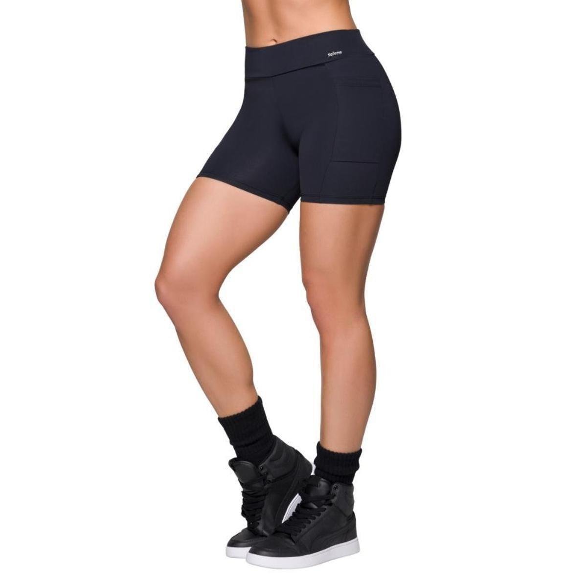 Short Feminino Esportivo Selene Básico Para Academia Com Bolsos Laterais e Logo Estampado Menor preço em Short Feminino Esportivo Selene Básico Para Academia Com Bolsos Laterais e Logo Estampado