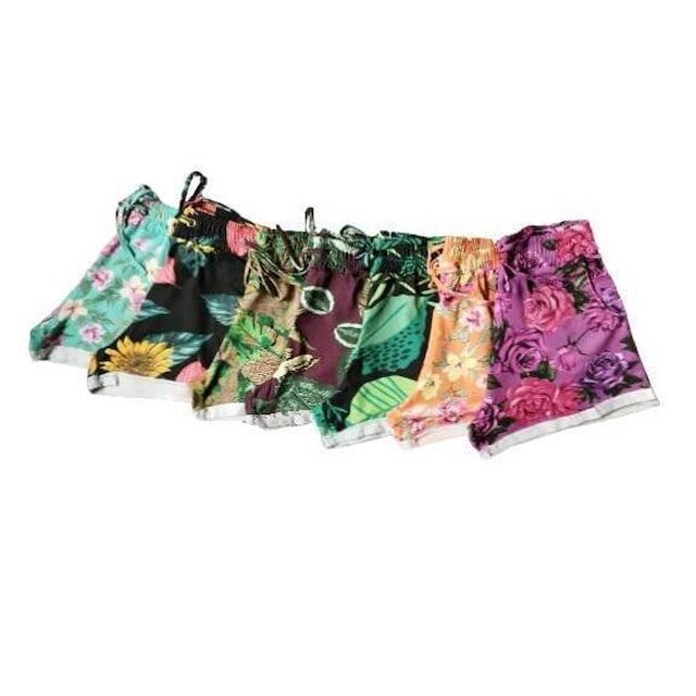 Short feminino viscolycra estampado com ilhos e 2 bolsos