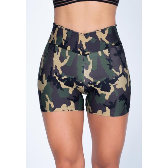 Short Fitness Cós Transpassado DMFIT Army - Verde Menor preço em Short Fitness Cós Transpassado DMFIT Army - Verde