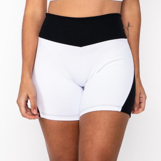 Short Fitness DMFit Power Feminino - Branco+Preto Menor preço em Short Fitness DMFit Power Feminino - Branco+Preto