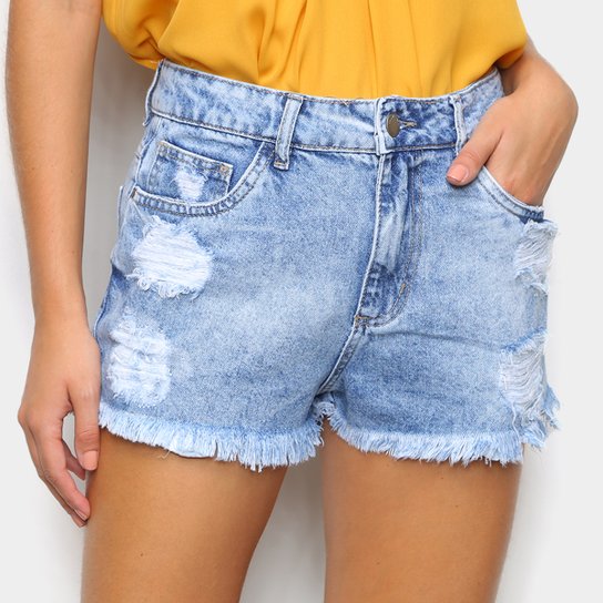 Short Jeans Sawary Boyfriend Barra Desfiada Feminino - Azul Menor preço em Short Jeans Sawary Boyfriend Barra Desfiada Feminino - Azul