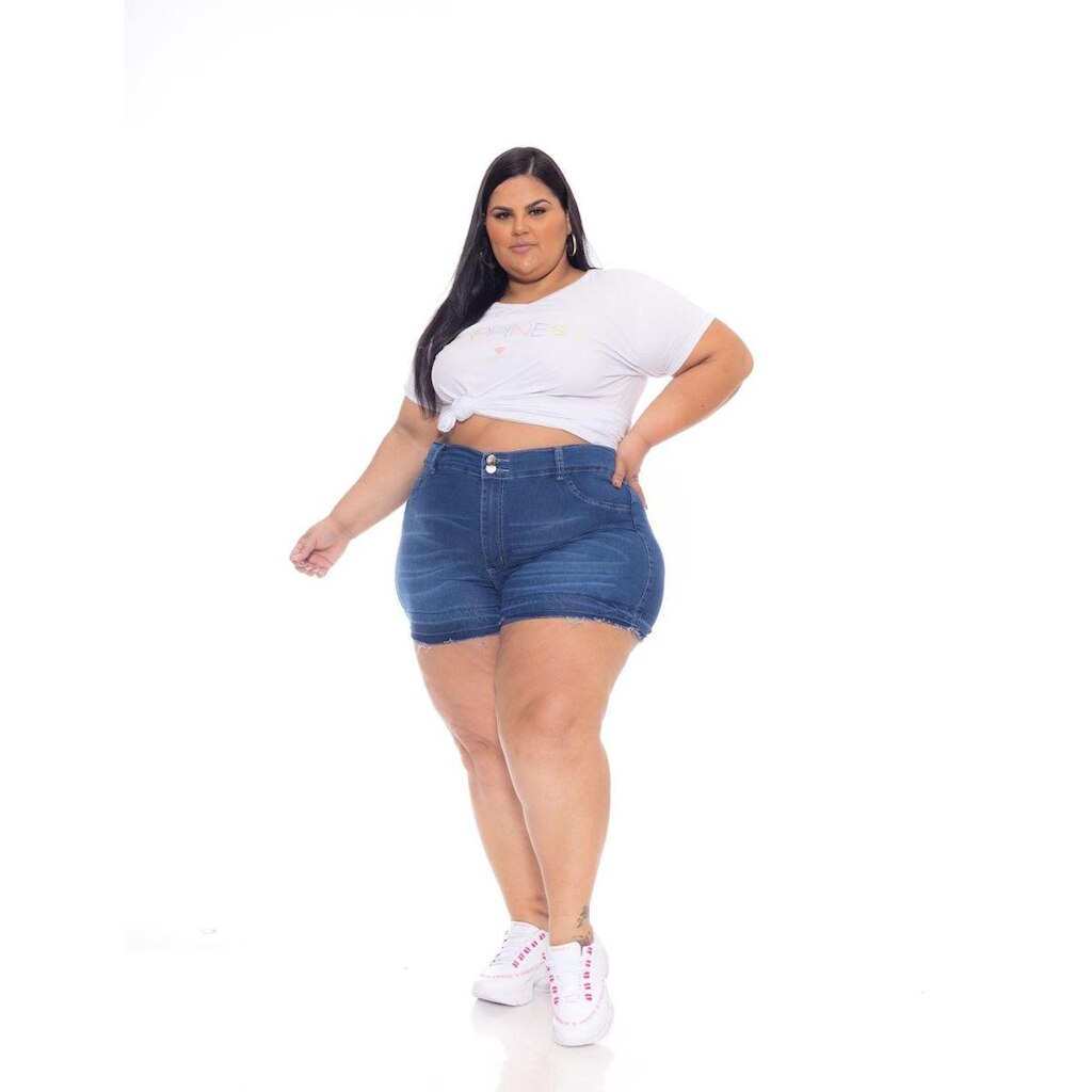 Short Jeans Stretch Curto Com Bigodes e Barra Desfeita 3278