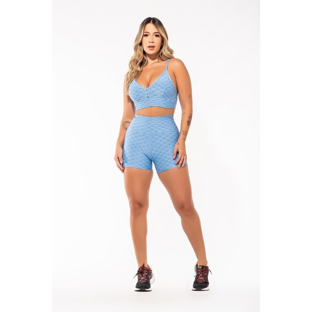 Short Liso Bubble Cós Alto Azul
