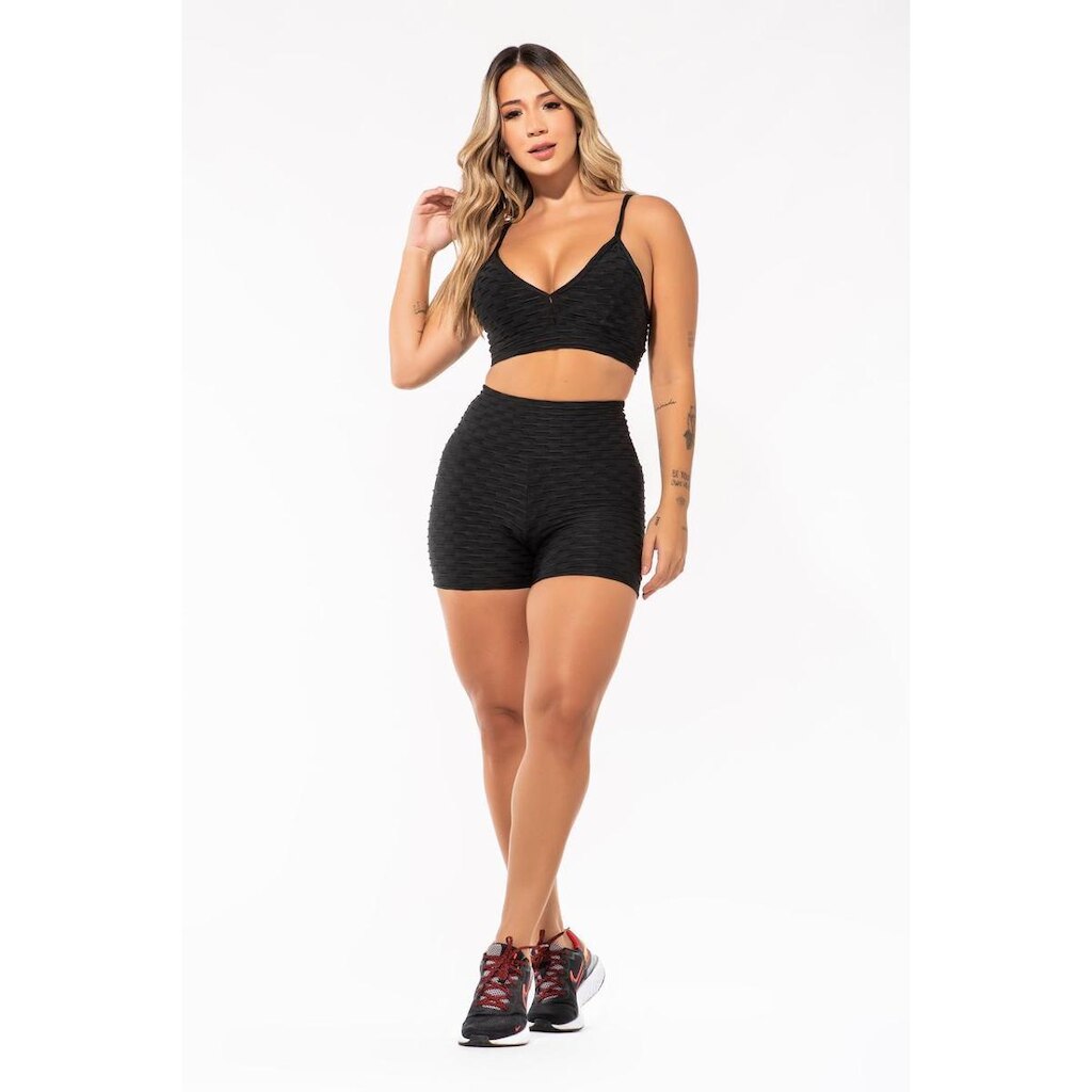 Short Liso Bubble Cós Alto Preto