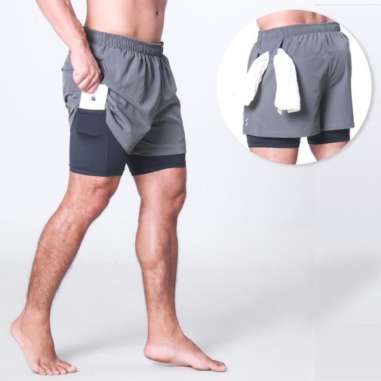 Short Masculino 2 Em 1 Surty Sprint On - Cinza Menor preço em Short Masculino 2 Em 1 Surty Sprint On - Cinza