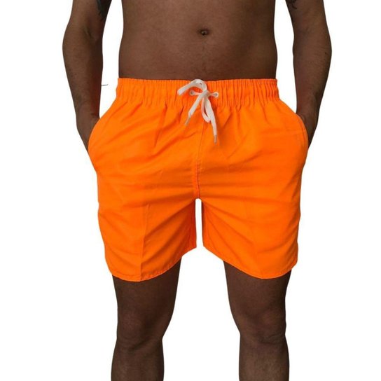 Short Masculino Moda Praia Bermuda Tactel Neon - Laranja Menor preço em Short Masculino Moda Praia Bermuda Tactel Neon - Laranja