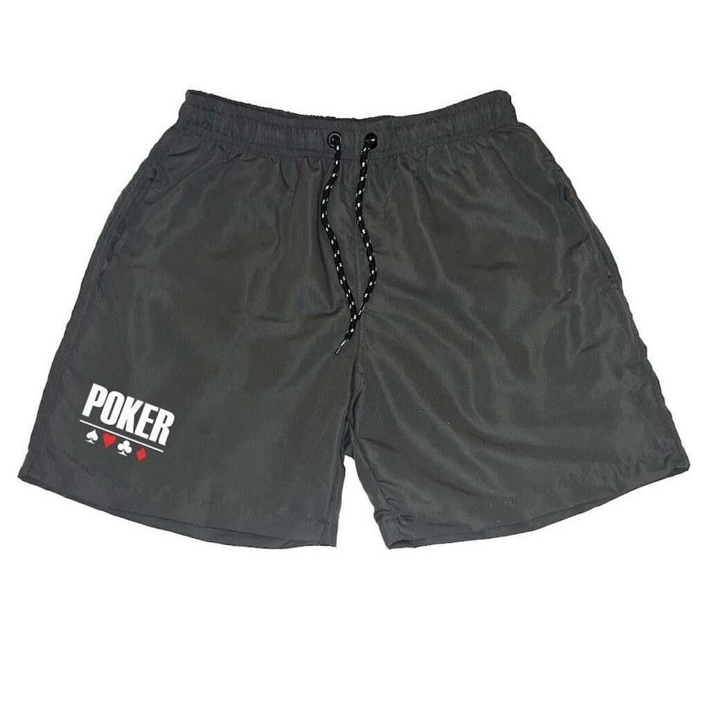 Short Masculino Tactel Estampado Poker Cordão Ajustável