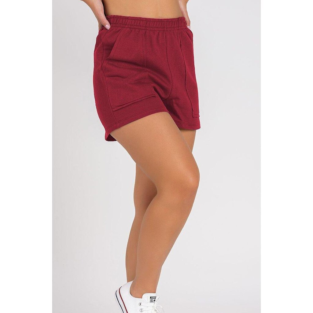 Short Moletom Bolso a Fio Bordô