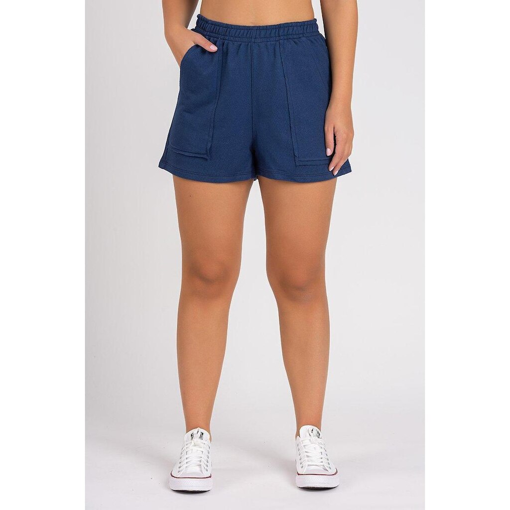 Short Moletom Bolso a Fio Marinho