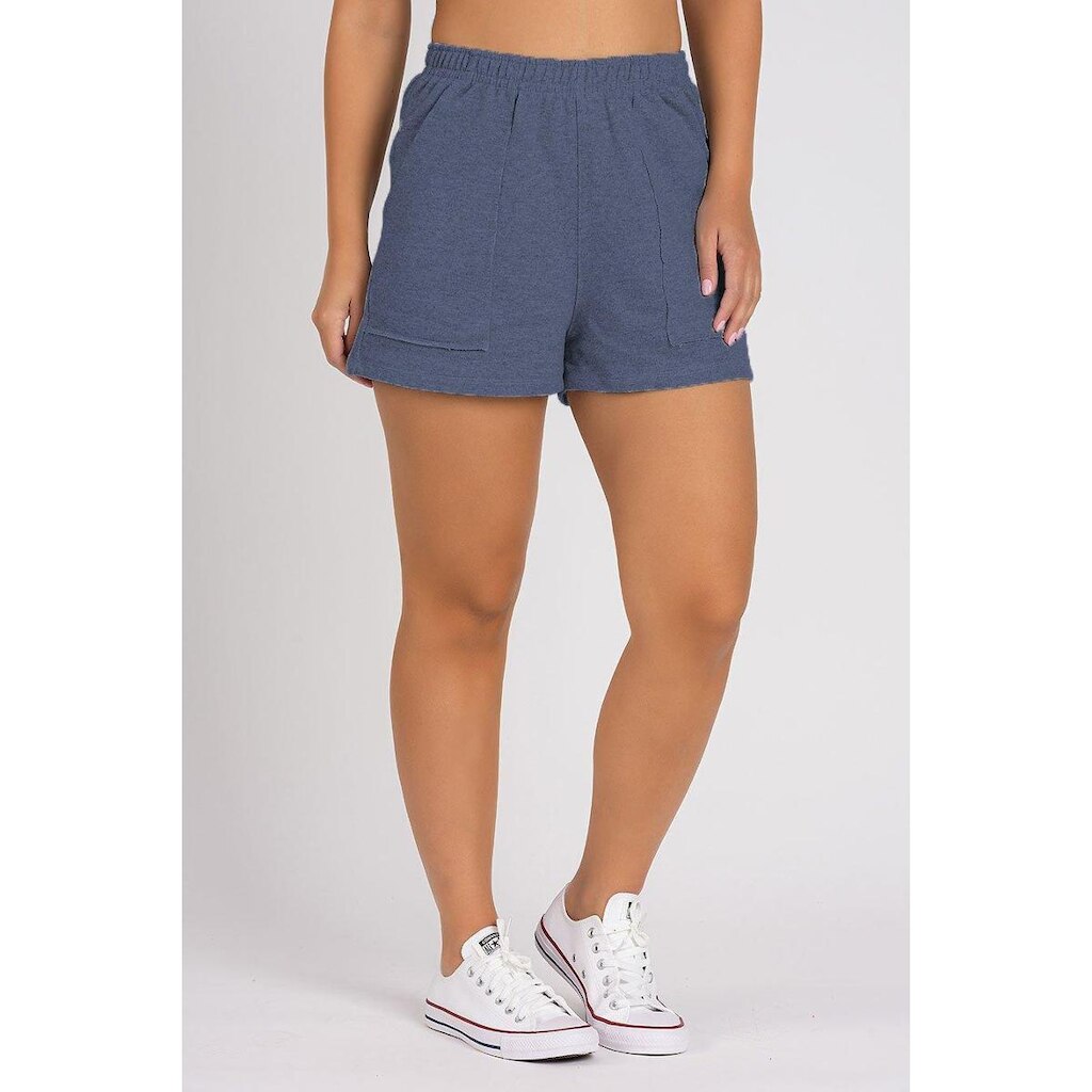 Short Moletom Bolso a Fio Mescla Marinho