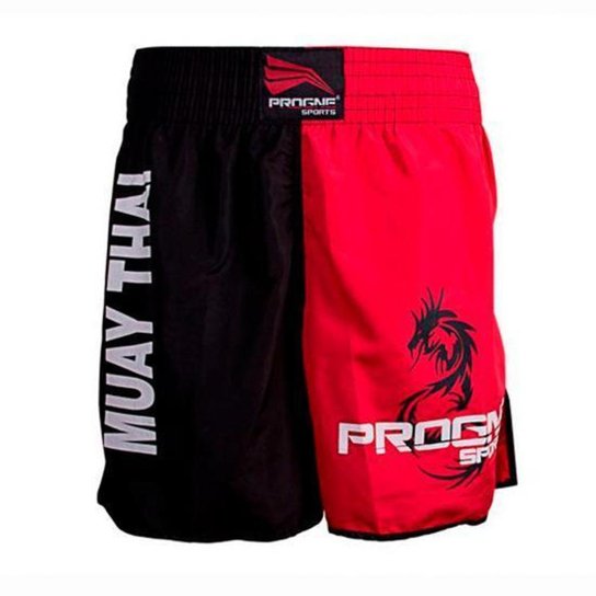 Short Muay Thai Masculino Progne - Preto+Vermelho Menor preço em Short Muay Thai Masculino Progne - Preto+Vermelho