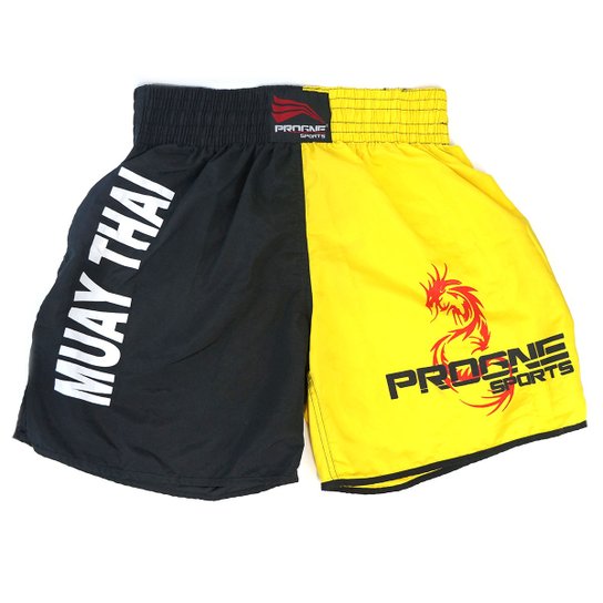 Short Muay Thai Masculino Progne - Amarelo+Preto Menor preço em Short Muay Thai Masculino Progne - Amarelo+Preto